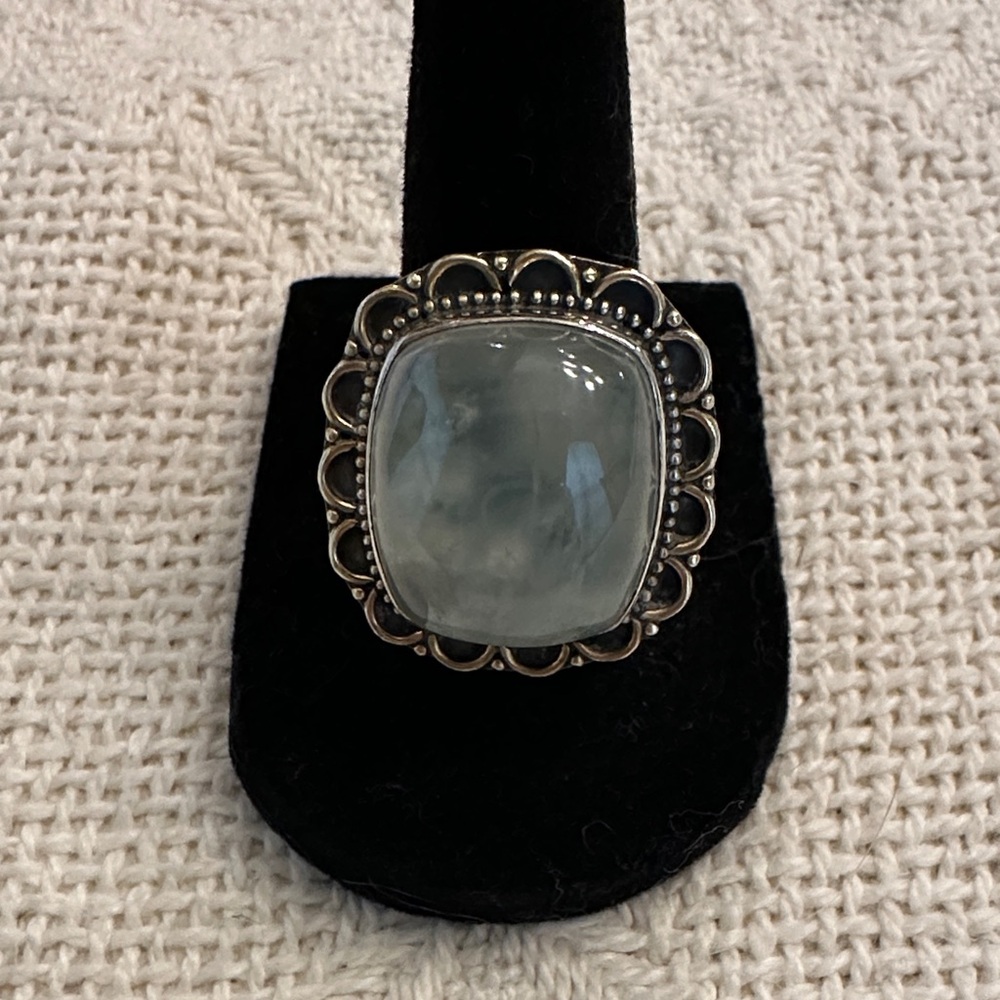 Vintage-Inspired Solid Sterling Ring with Moss Prehnite Stone